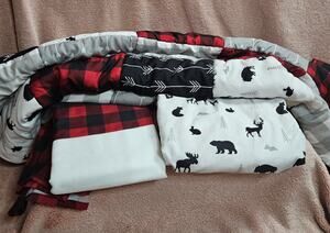 The Peanutshell Buffalo Plaid Woodland Moose Bear Patchwork Baby Crib Quilt Set